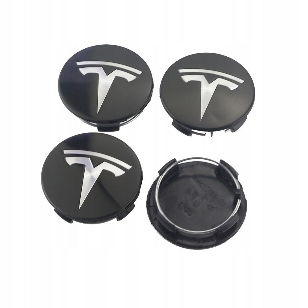 4 pack Tesla centre caps black silver — view 4