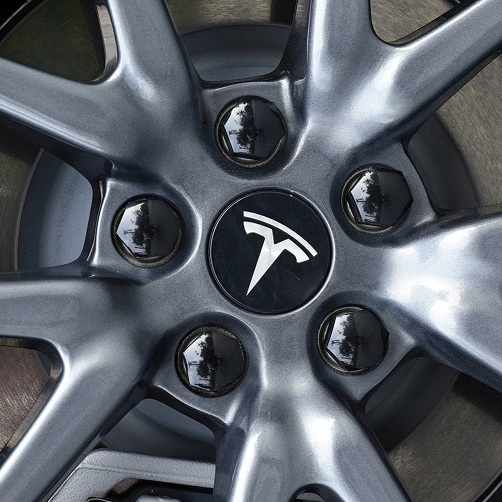 4 pack Tesla centre caps black silver — view 5
