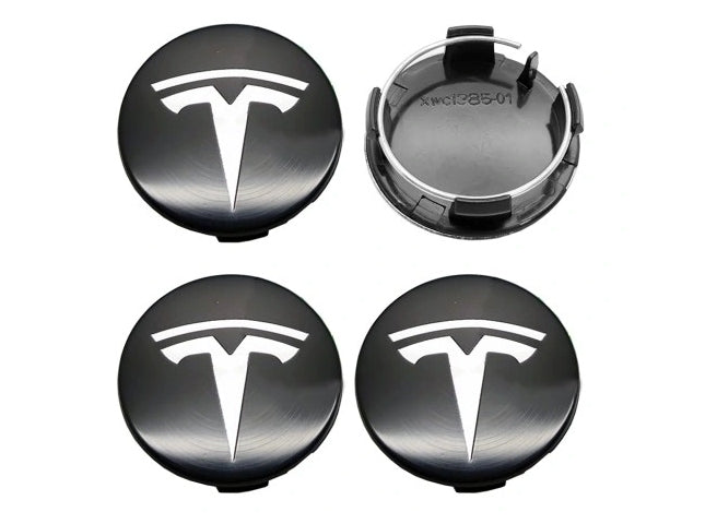 4 pack Tesla centre caps black silver — view 6