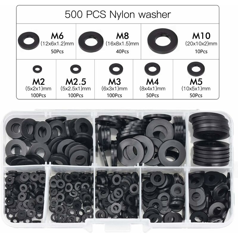 500 pcs black plastic lock washers M2.5-M10 — view 2