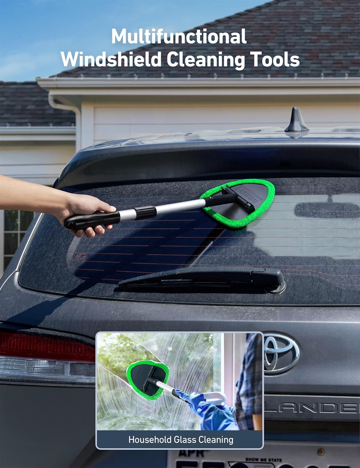 Green car windscreen cleaning tool — view 4