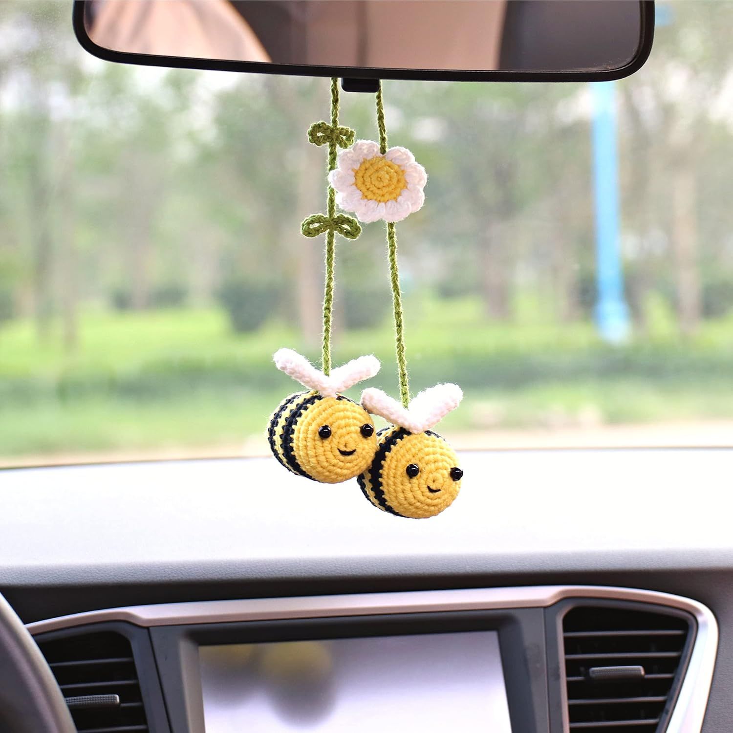 Crochet Bee Car Rear View Mirror Holder — view 2