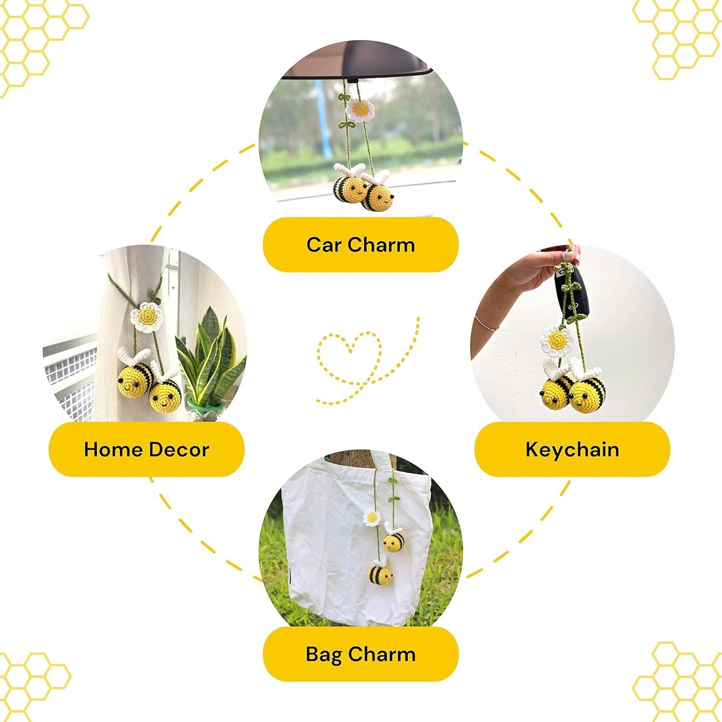 Crochet Bee Car Rear View Mirror Holder — view 5