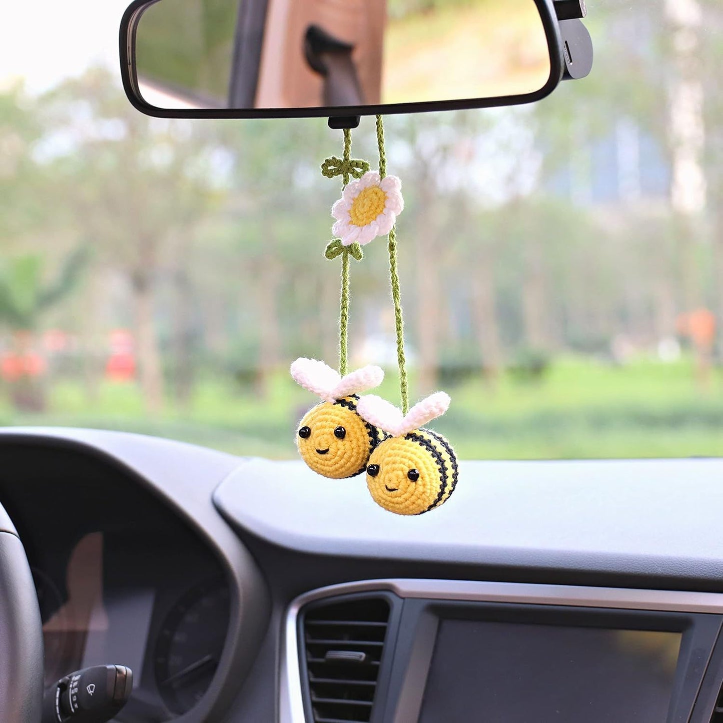 Crochet Bee Car Rear View Mirror Holder — view 7
