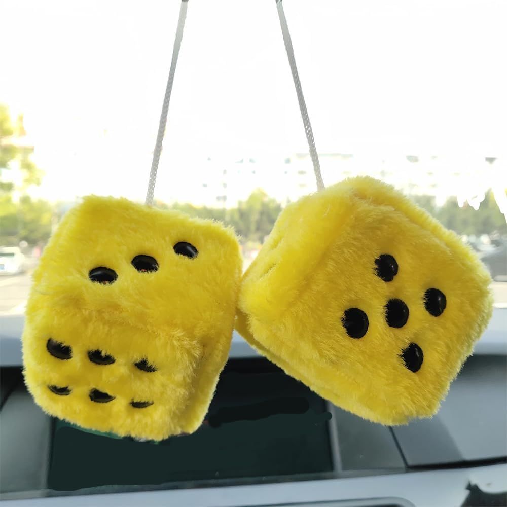 Pair 3in Fuzzy Plush Dice for Car — view 3