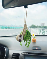 Crochet Sloth Car Rear View Mirror Holder — view 3
