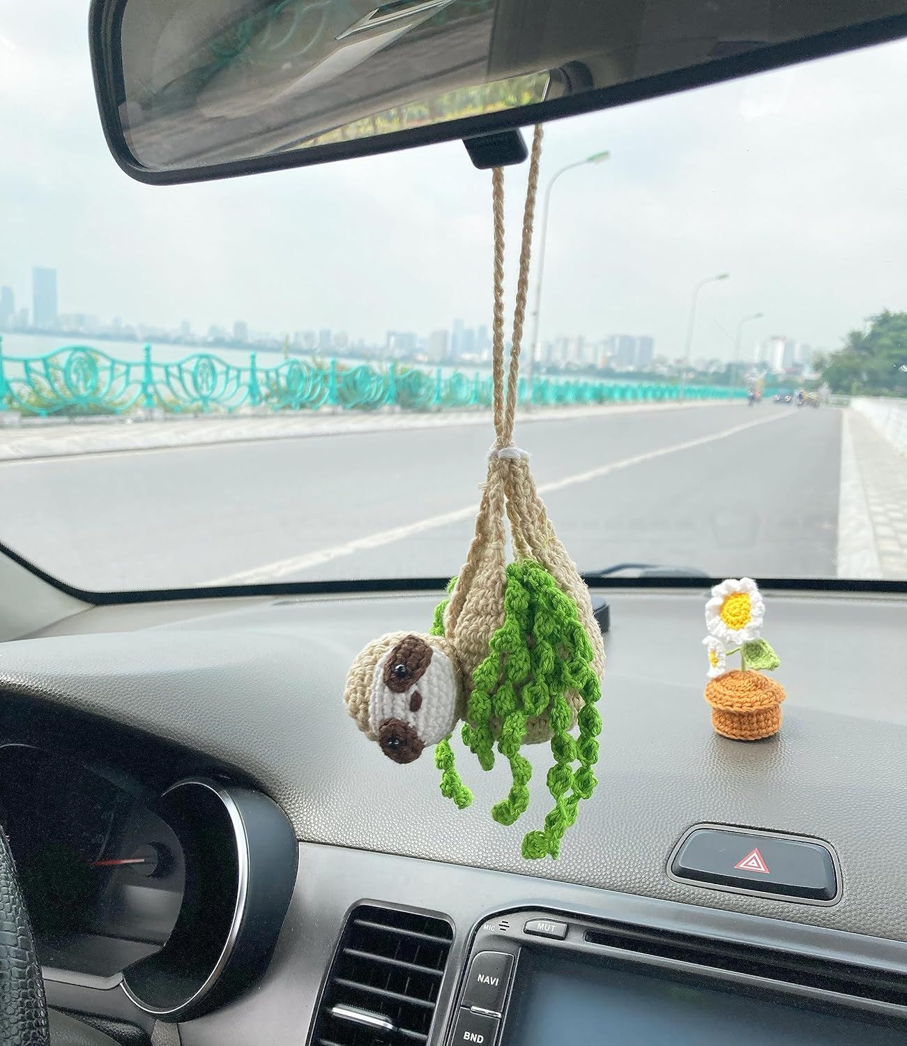 Crochet Sloth Car Rear View Mirror Holder — view 4