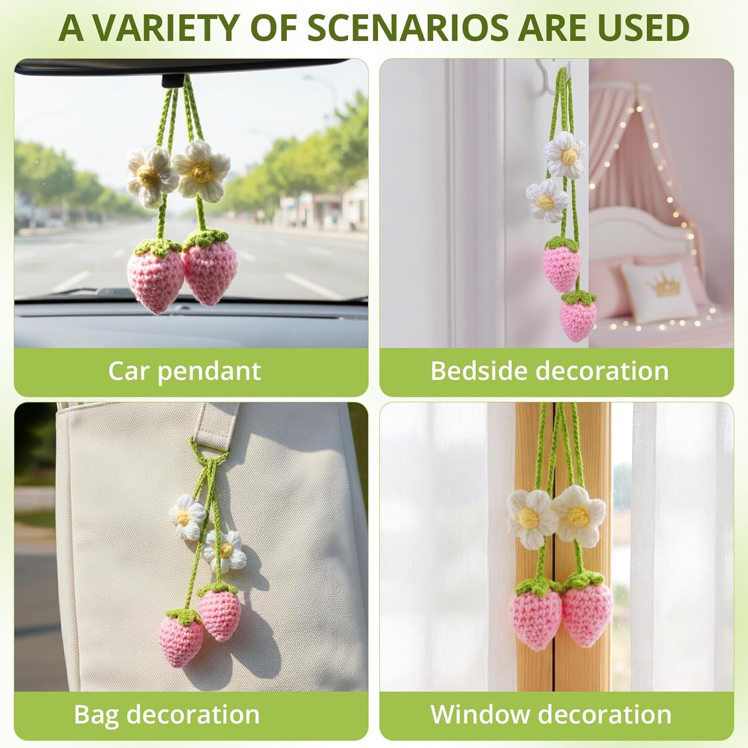 Crochet Strawberry and Flower Car Hanging Ornaments — view 6