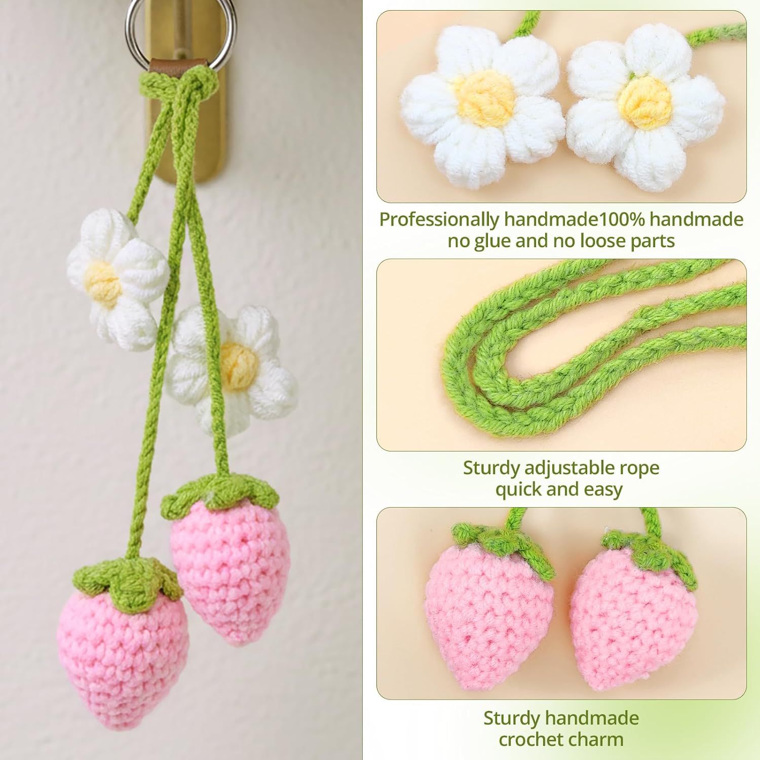 Crochet Strawberry and Flower Car Hanging Ornaments — view 7