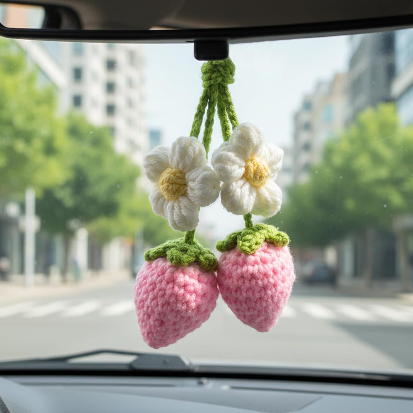 Crochet Strawberry and Flower Car Hanging Ornaments — view 10
