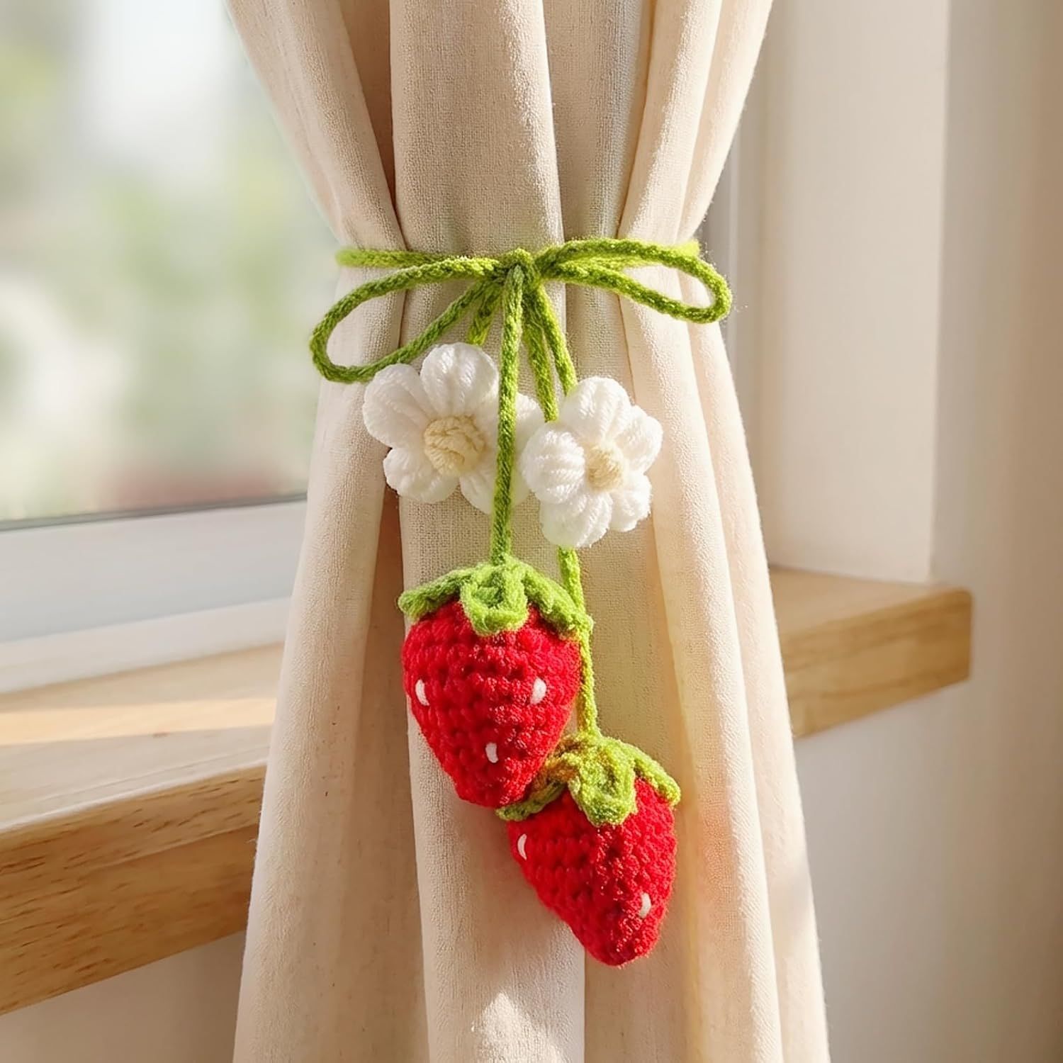 Handmade Crochet Red Strawberry and Flower Car — view 4