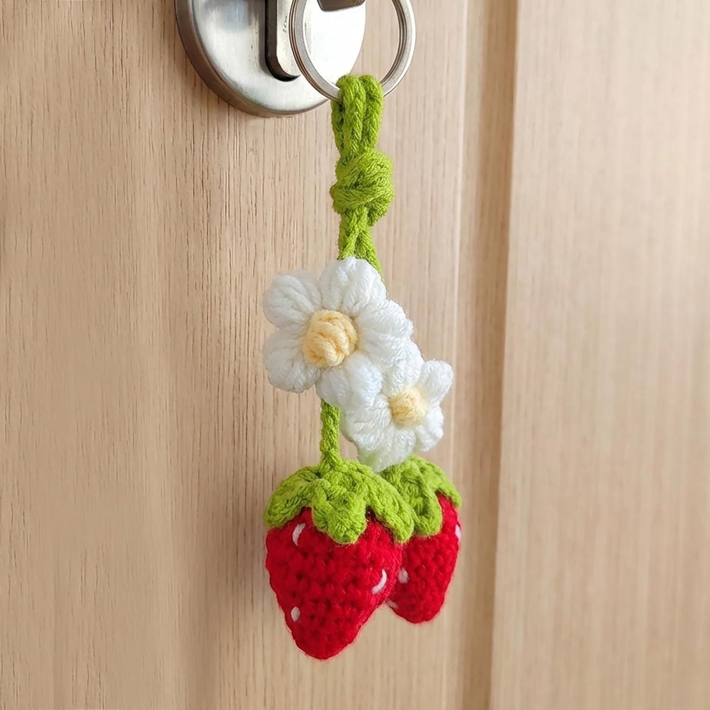 Handmade Crochet Red Strawberry and Flower Car — view 7