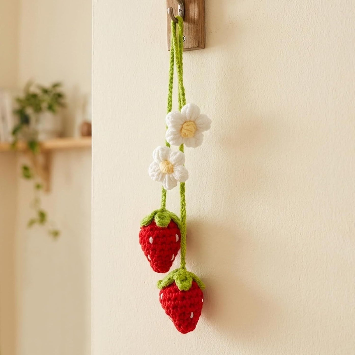 Handmade Crochet Red Strawberry and Flower Car — view 8