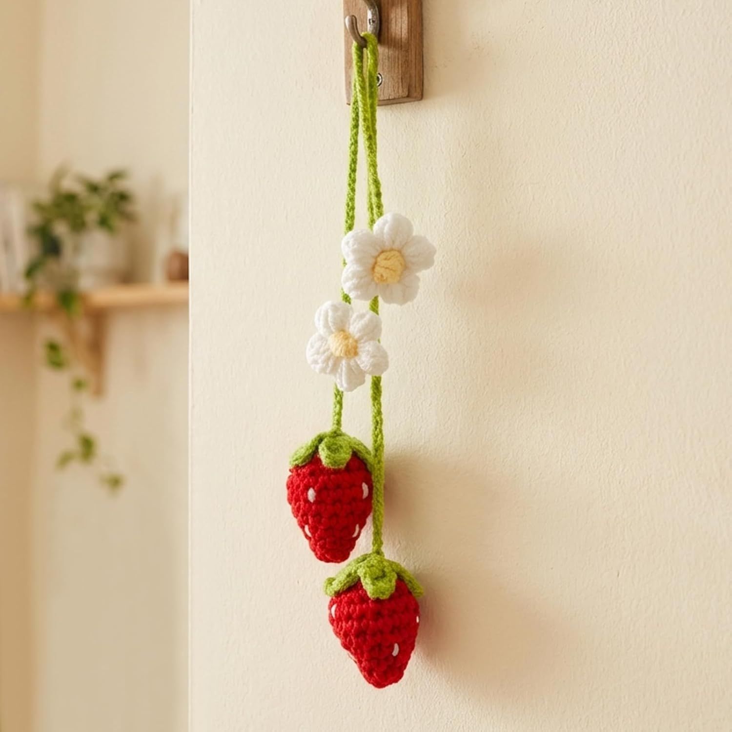 Handmade Crochet Red Strawberry and Flower Car — view 8