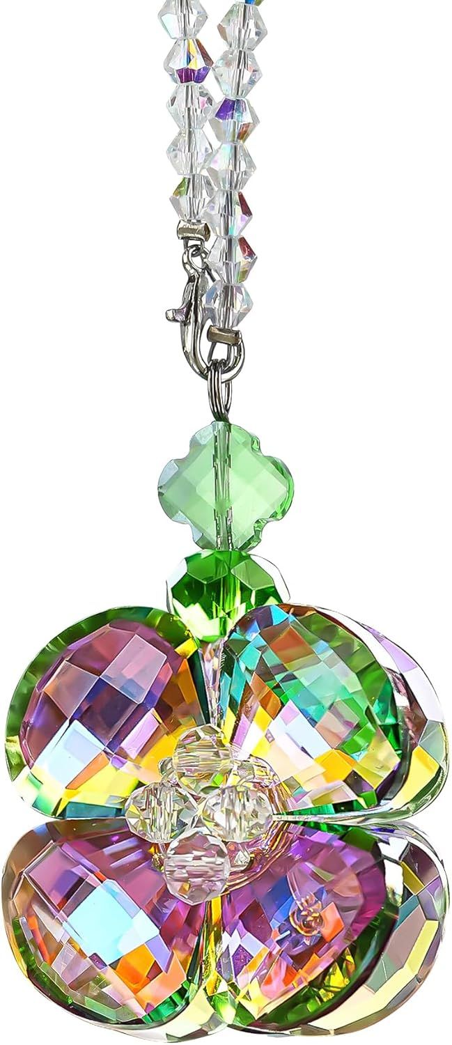 Crystal Four Leaf Clover Car Rear View — view 3