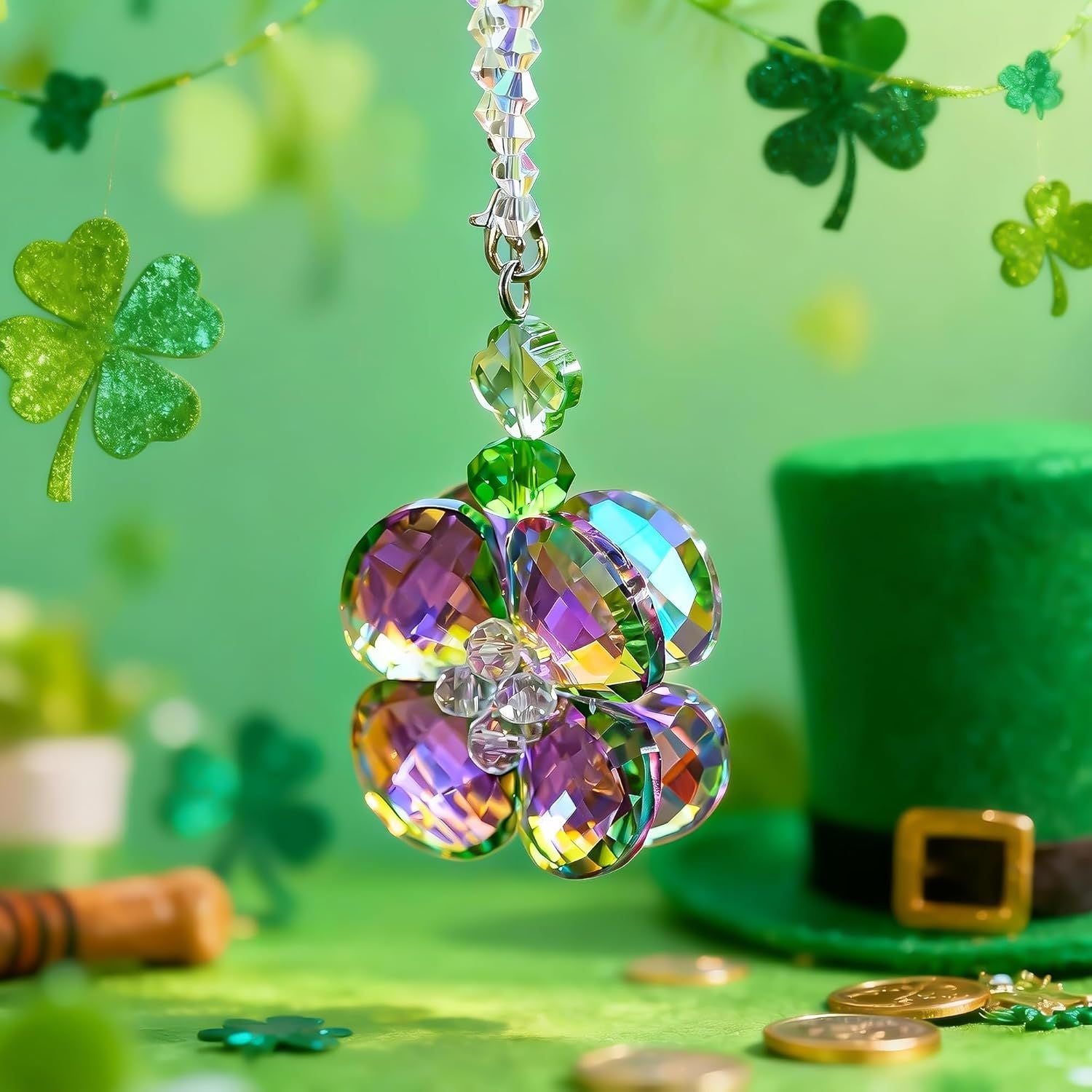 Crystal Four Leaf Clover Car Rear View — view 4
