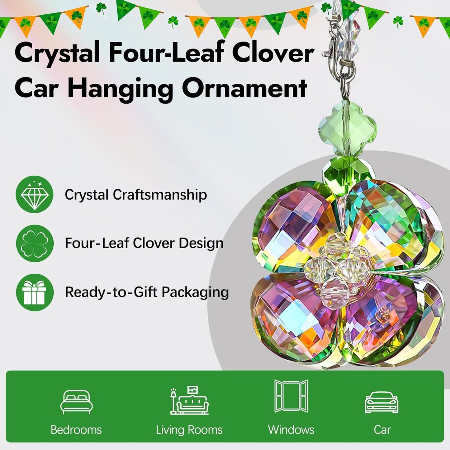 Crystal Four Leaf Clover Car Rear View — view 8