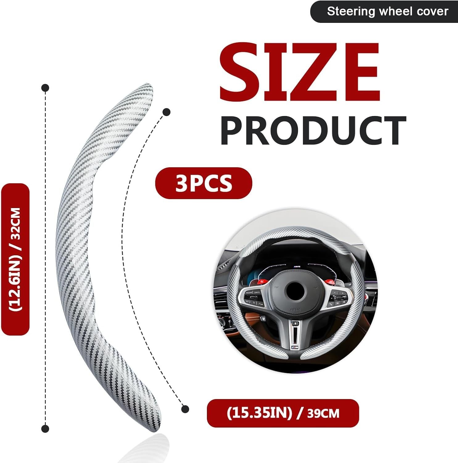 3-pack carbon fibre steering wheel cover — view 3