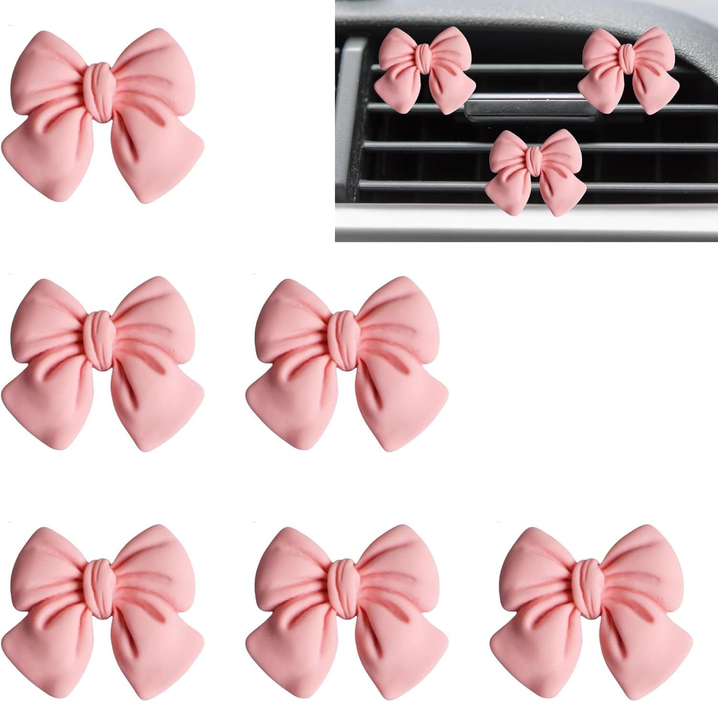 6-pack pink bow car air vent clips — view 2