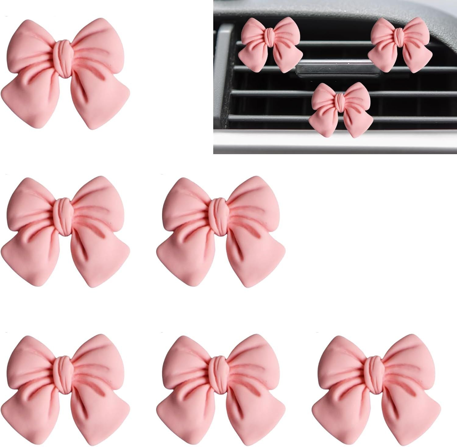 6-pack pink bow car air vent clips — view 2