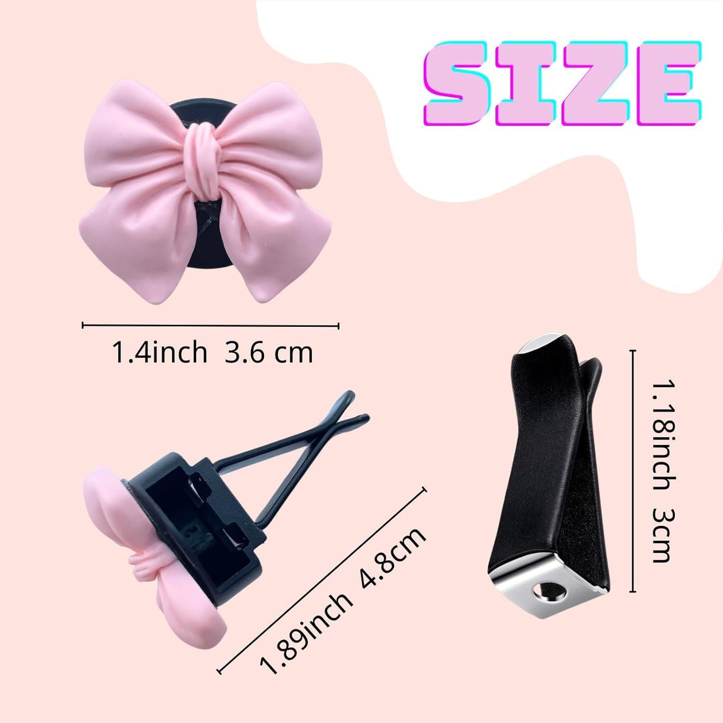 6-pack pink bow car air vent clips — view 4