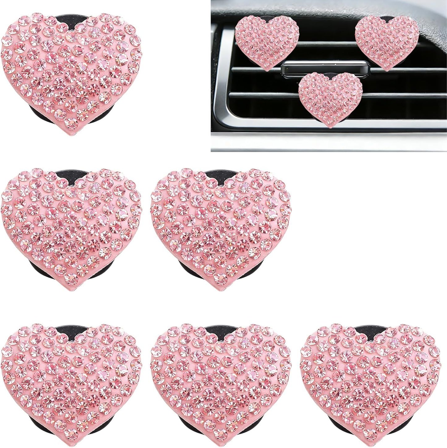 6-pack pink heart car air vent clips — view 2