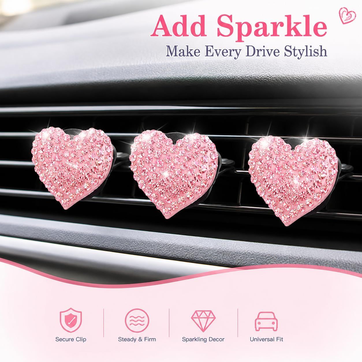 6-pack pink heart car air vent clips — view 4