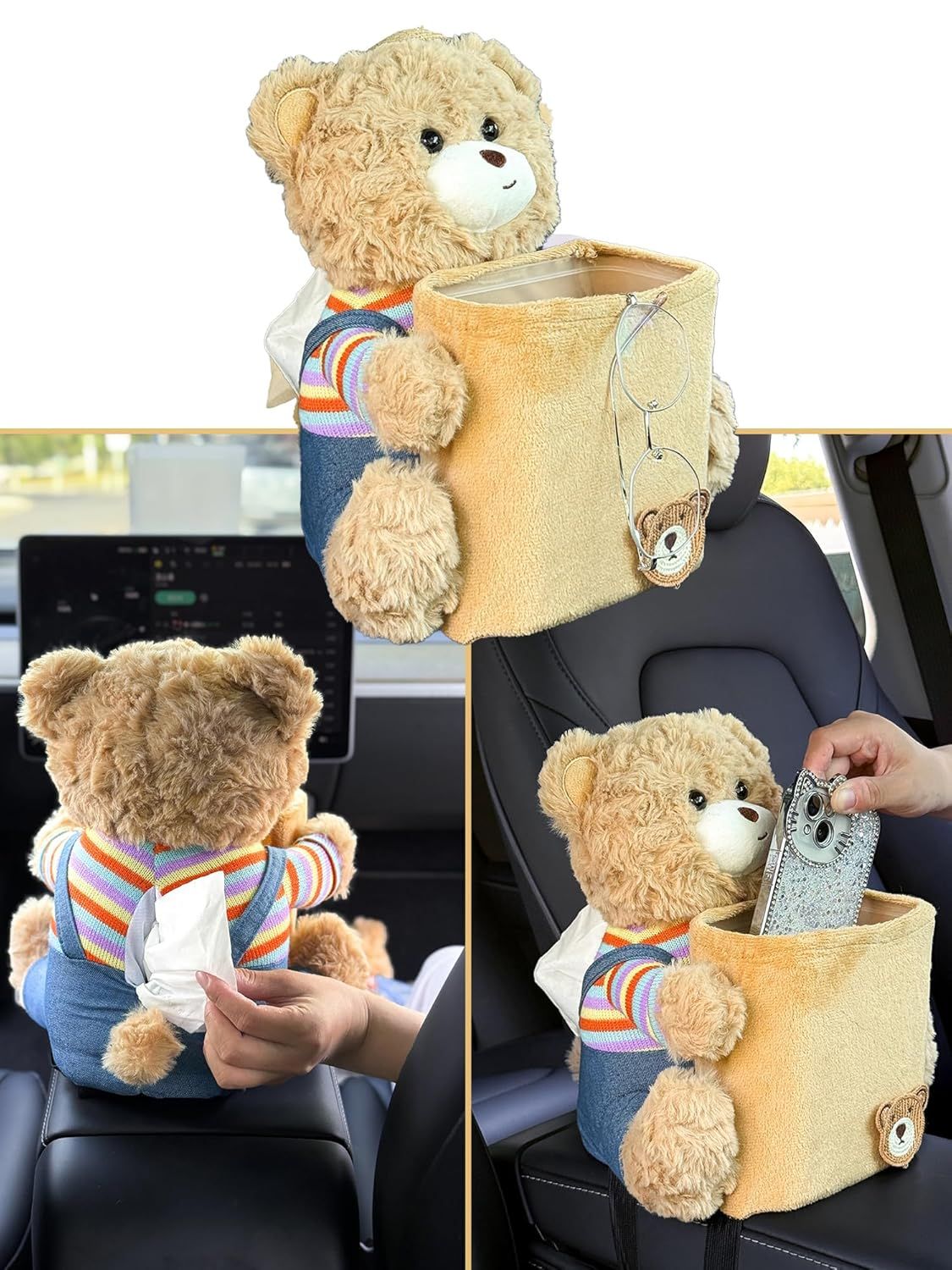 Cute car rubbish bin with tissue holder bear — view 2