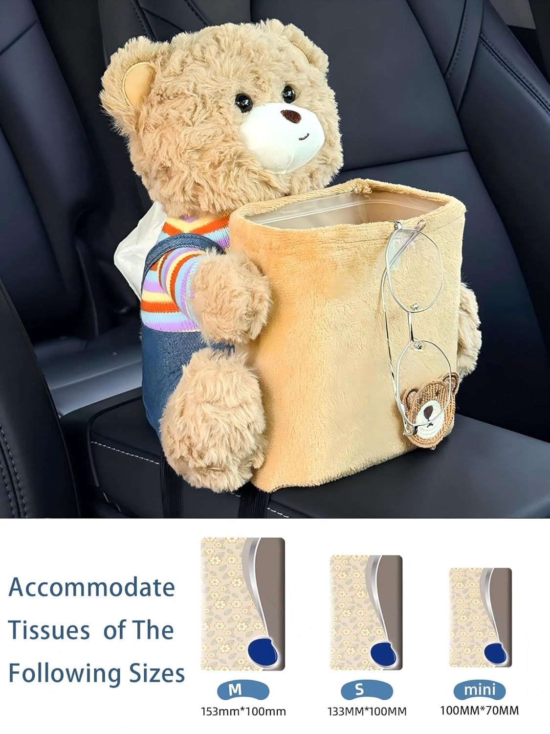 Cute car rubbish bin with tissue holder bear — view 3
