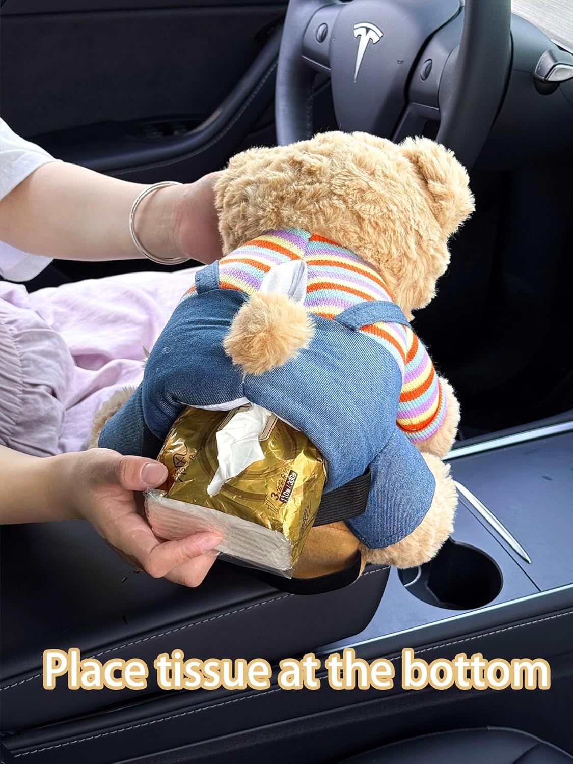 Cute car rubbish bin with tissue holder bear — view 5