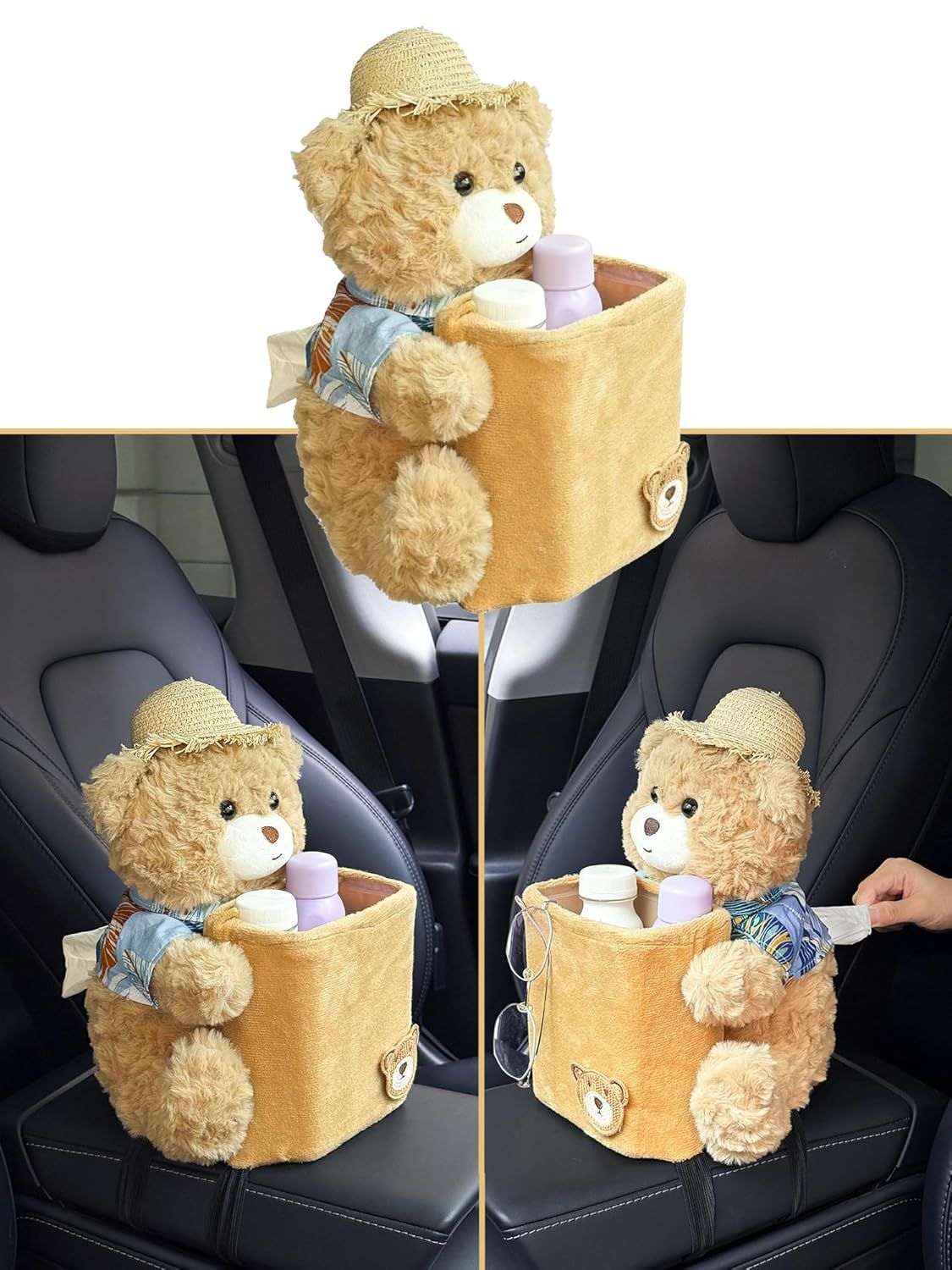 Cute plush 2-in-1 car tissue box teddy bear — view 2