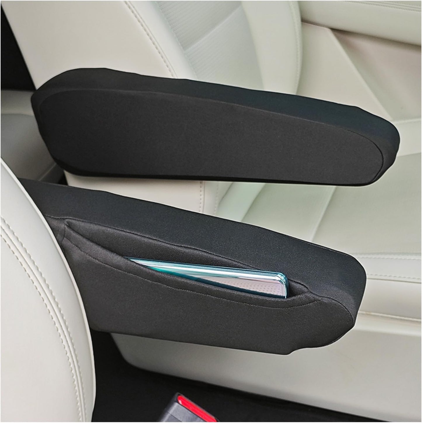 Car armrest cover with side pocket — view 2