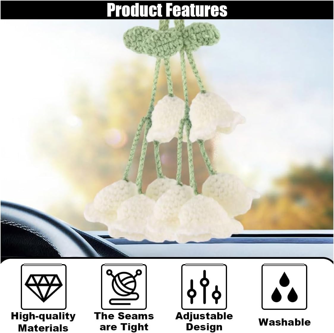 Crochet Suzuran car mirror charm — view 4