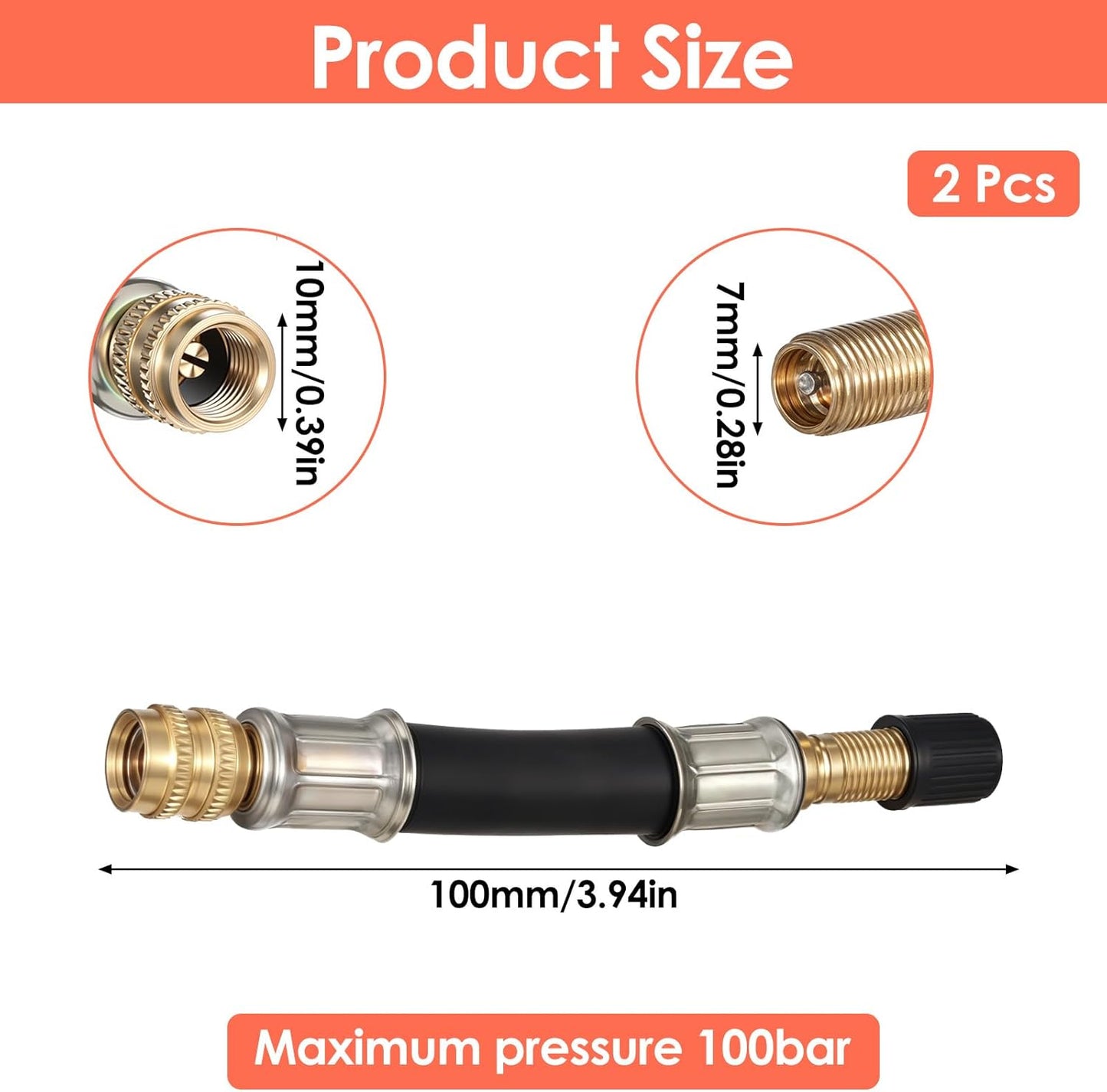 2 pcs 3.93 inch brass valve extension — view 3