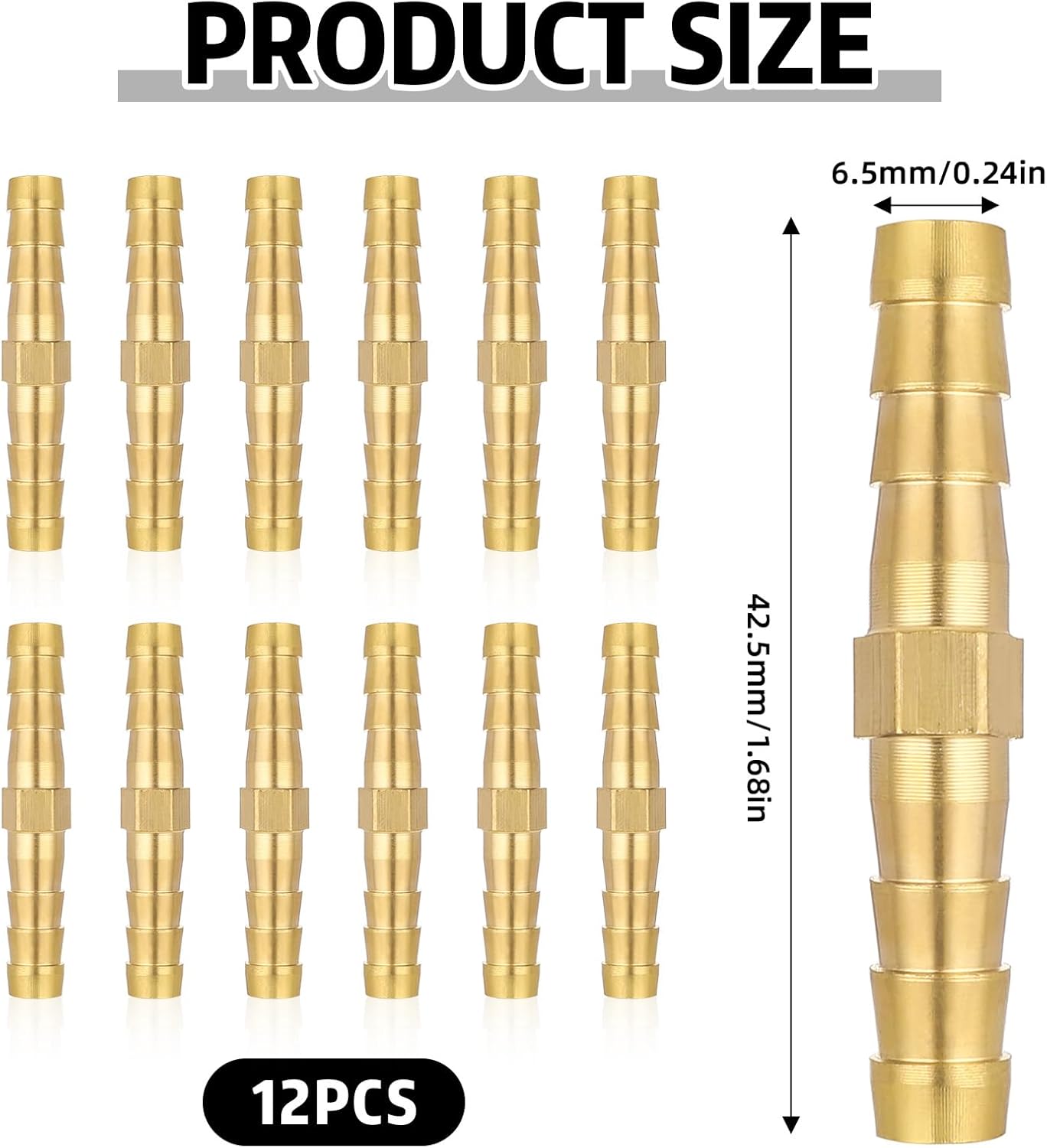 12 pcs 1/4 inch brass hose barb fittings — view 3