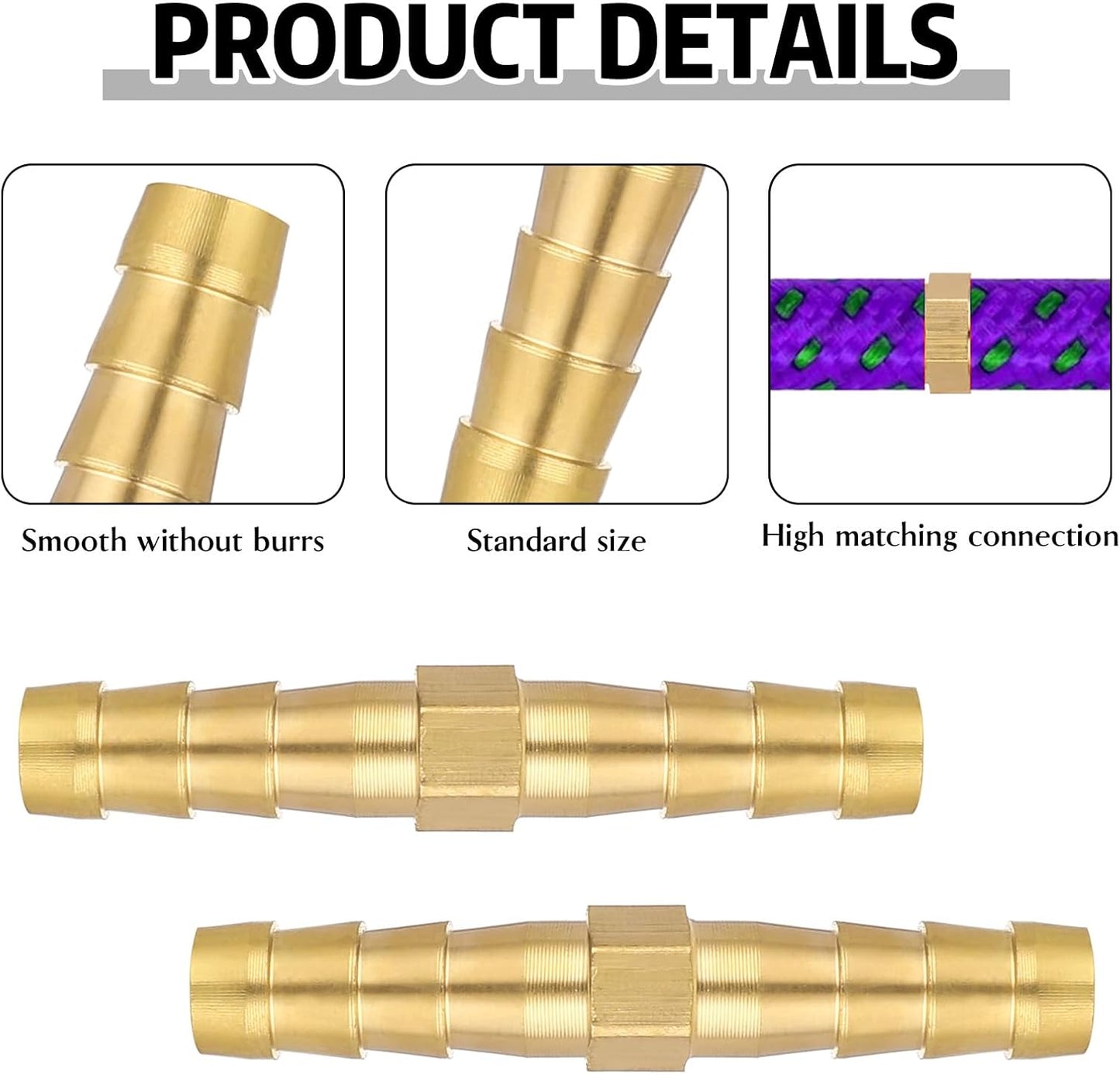 12 pcs 1/4 inch brass hose barb fittings — view 4