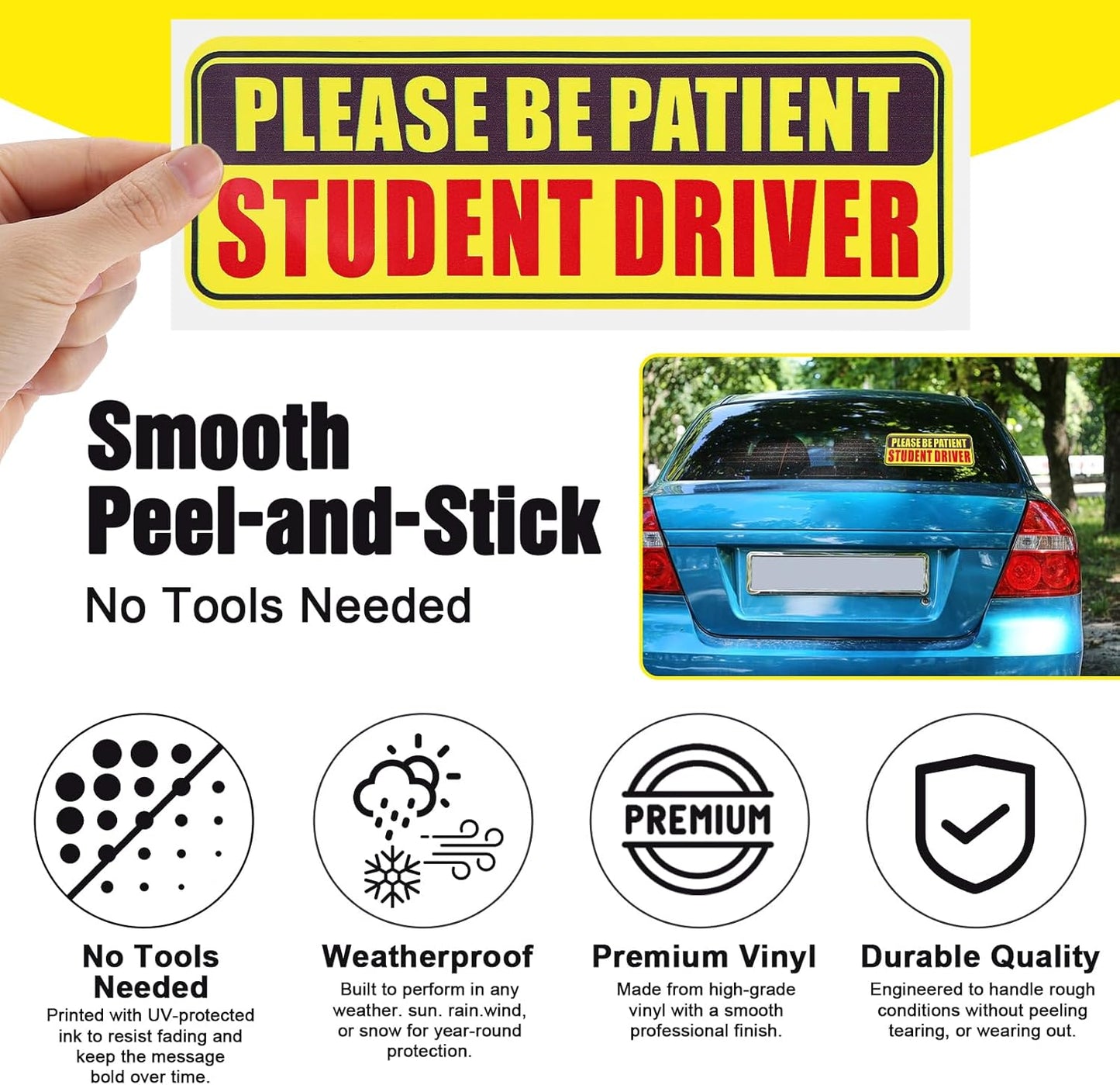 4PCS Student Driver Sticker for Car,Non-Magnetic — view 3