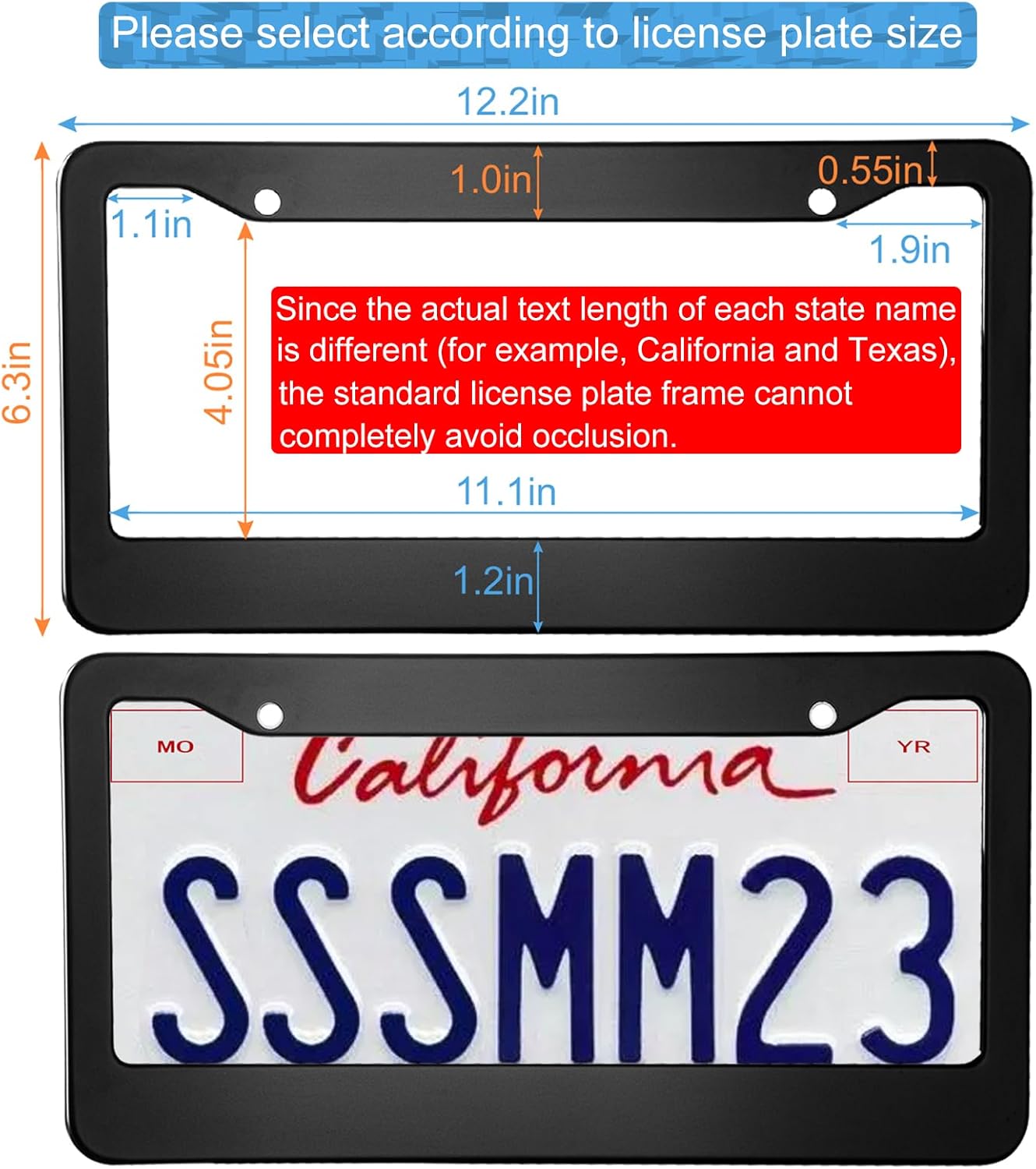 2PCS Matte Black License Plate Frames, — view 3