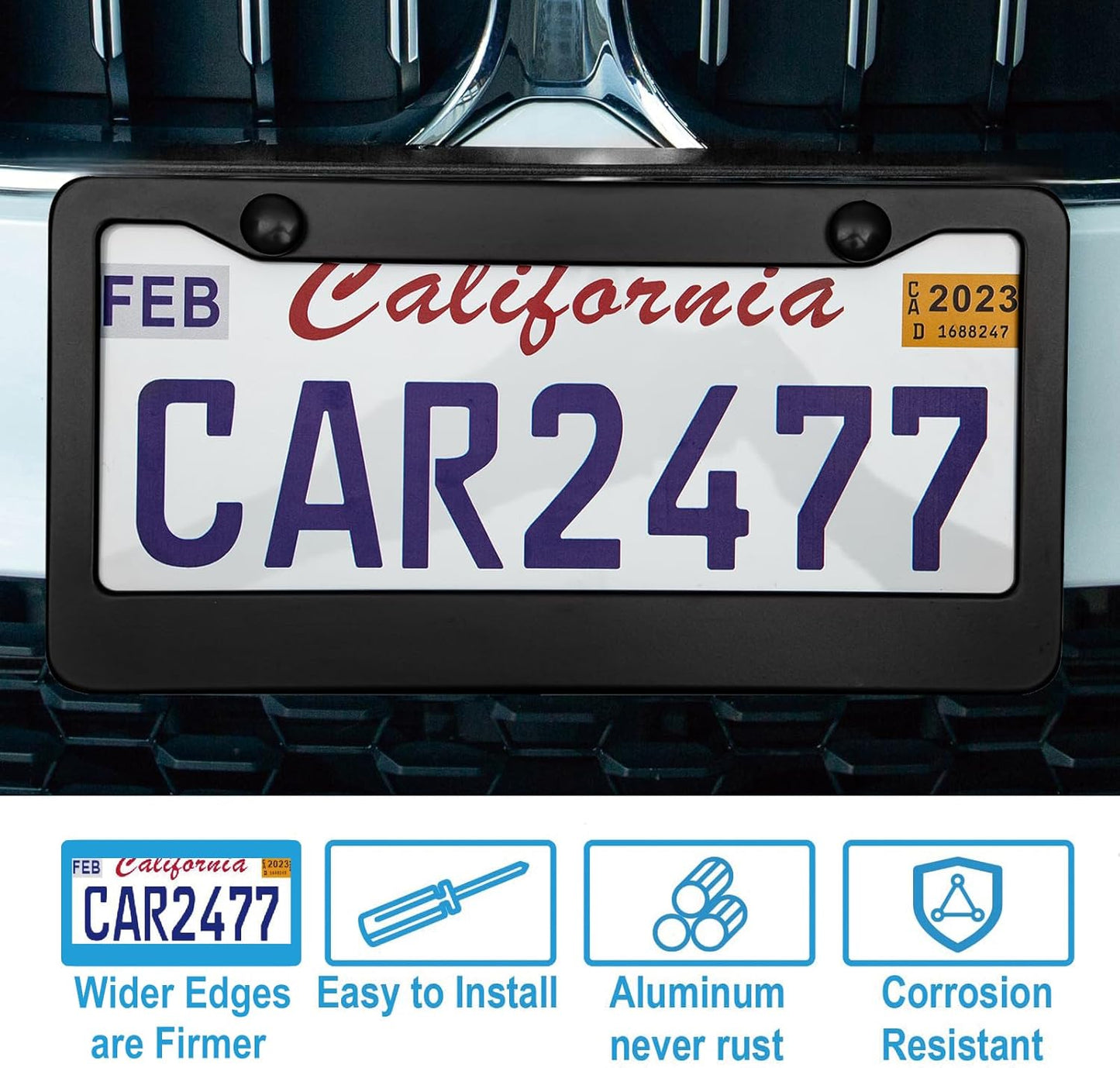 2PCS Matte Black License Plate Frames, — view 4