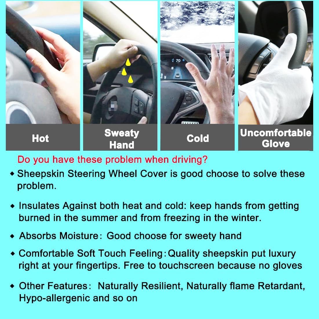 Fluffy sheepskin steering wheel cover — view 7