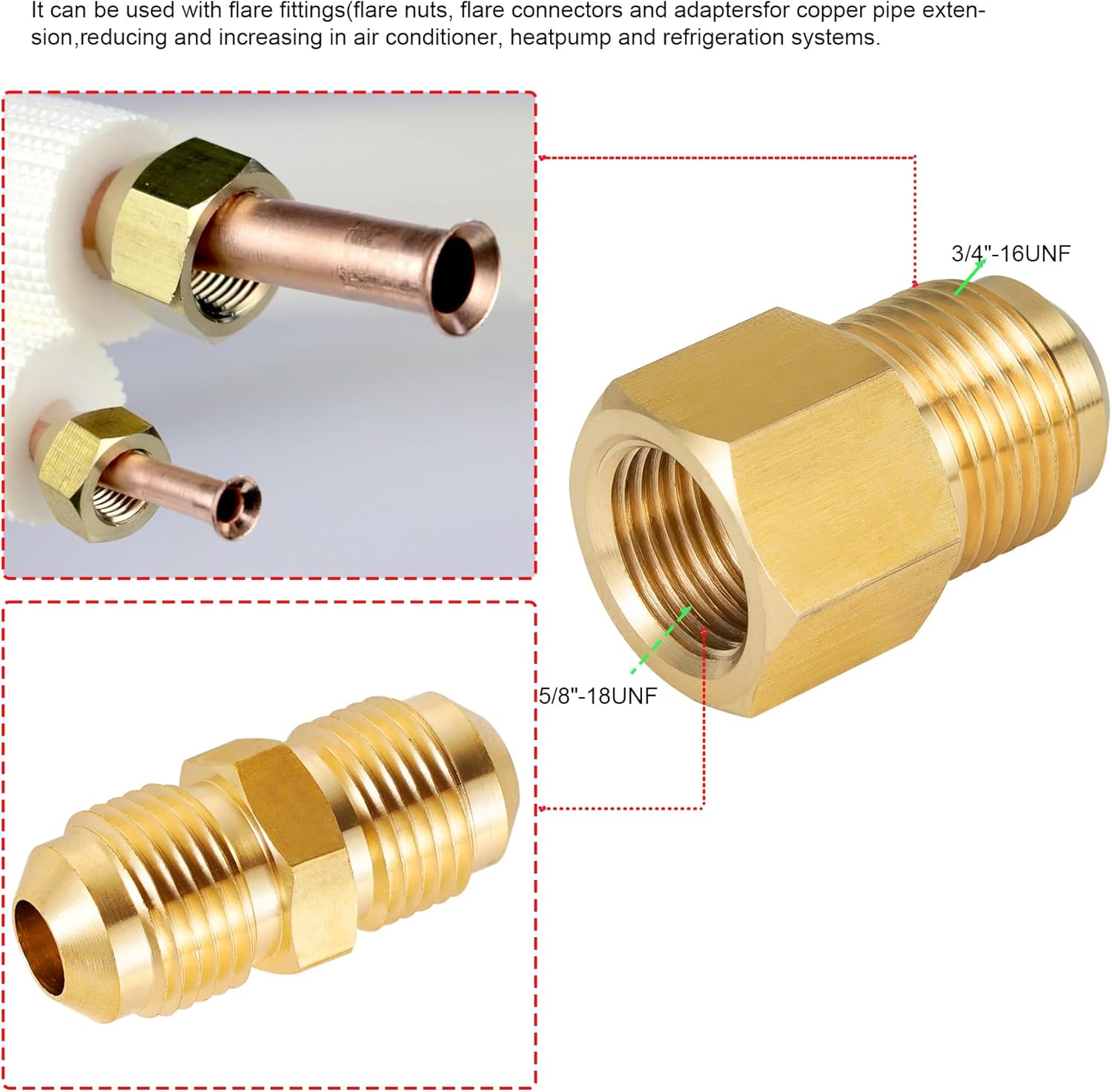 2 pcs brass flare adapter 3/8 to 1/2 — view 5