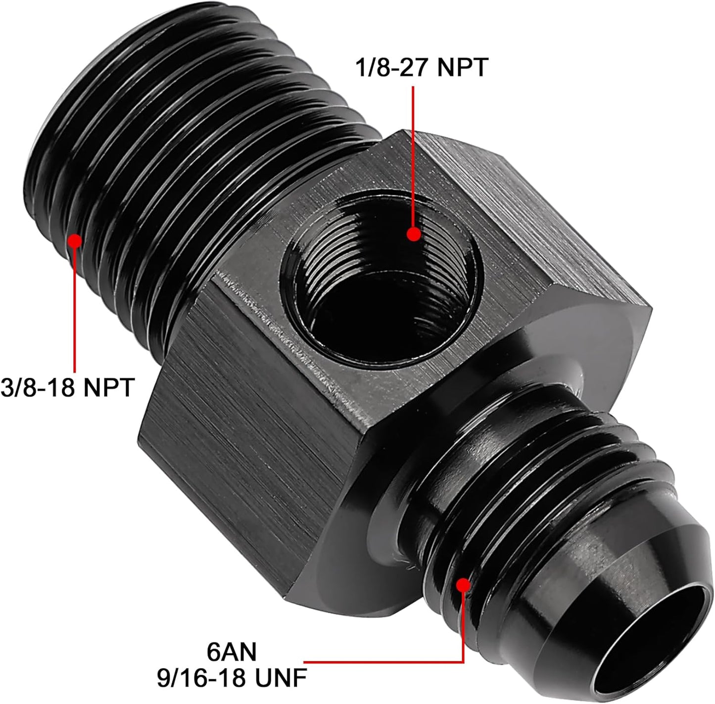 6AN to 3/8 NPT fuel pressure adapter — view 3