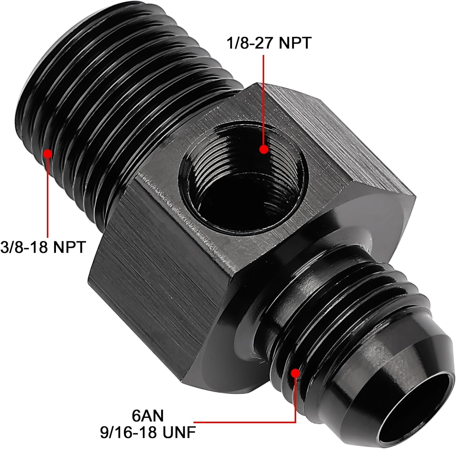 6AN to 3/8 NPT fuel pressure adapter — view 3