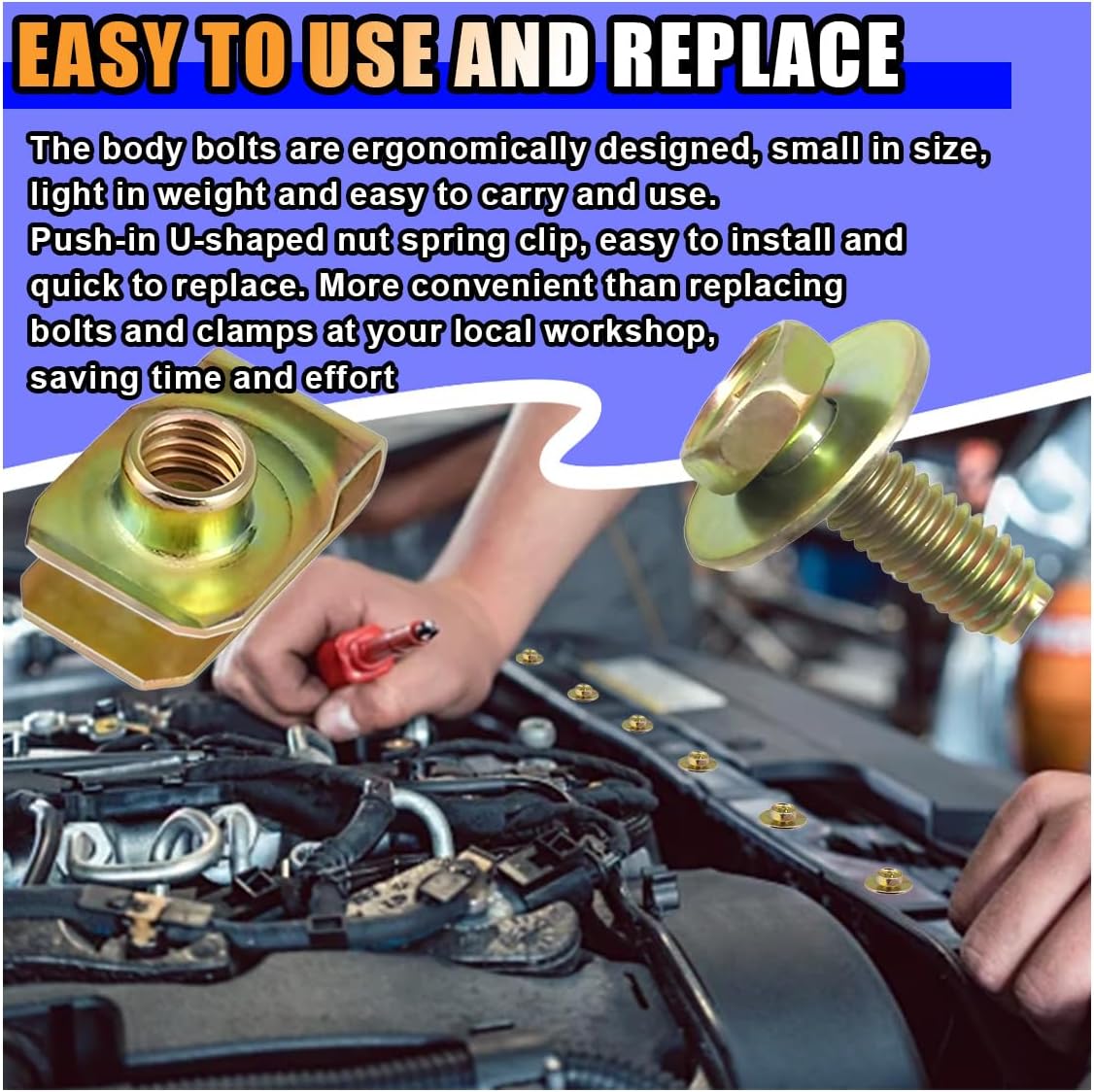 40 pcs car body bolts and U-nut clips — view 6
