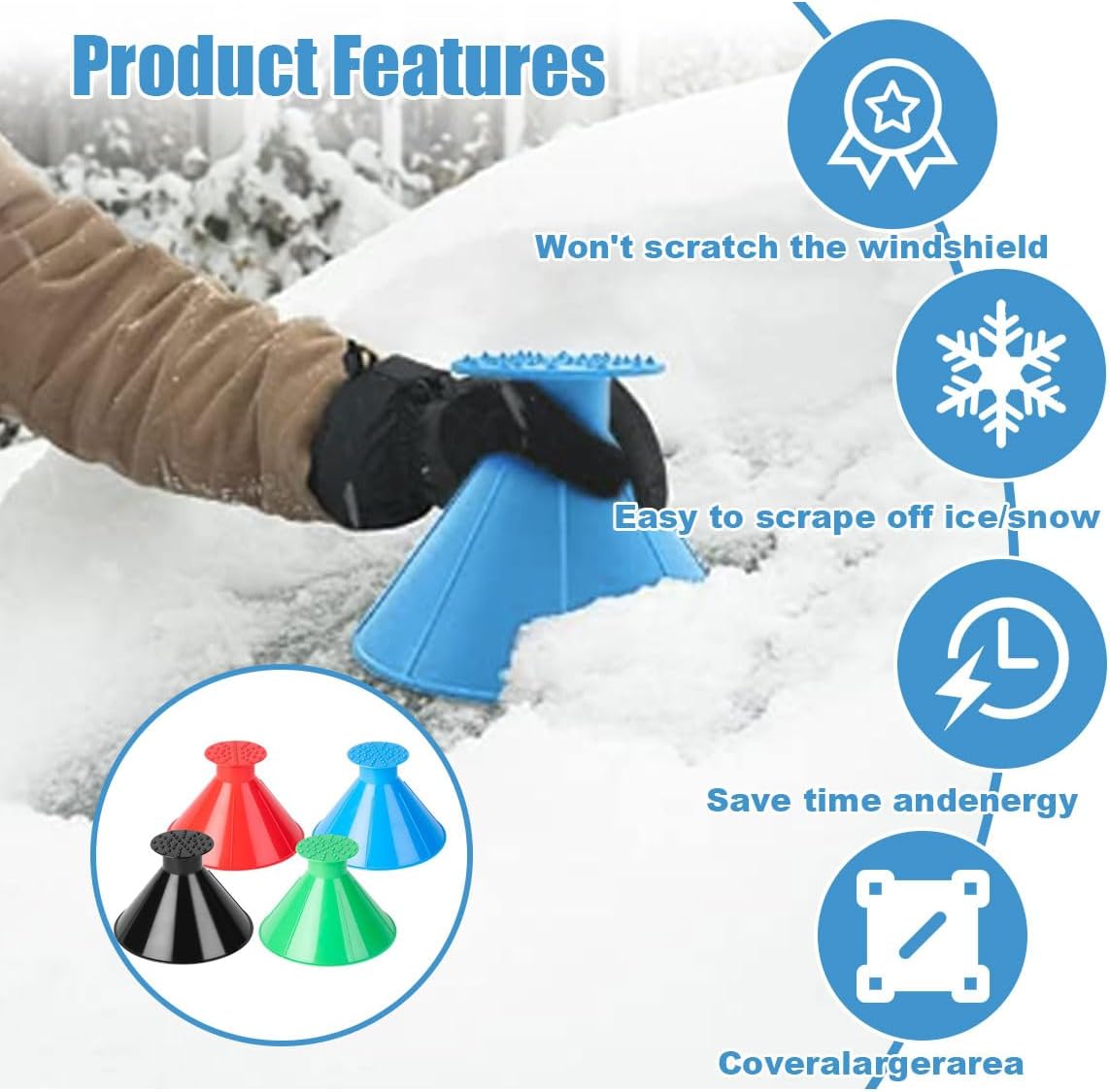 4 pcs cone-shaped car ice scrapers — view 4