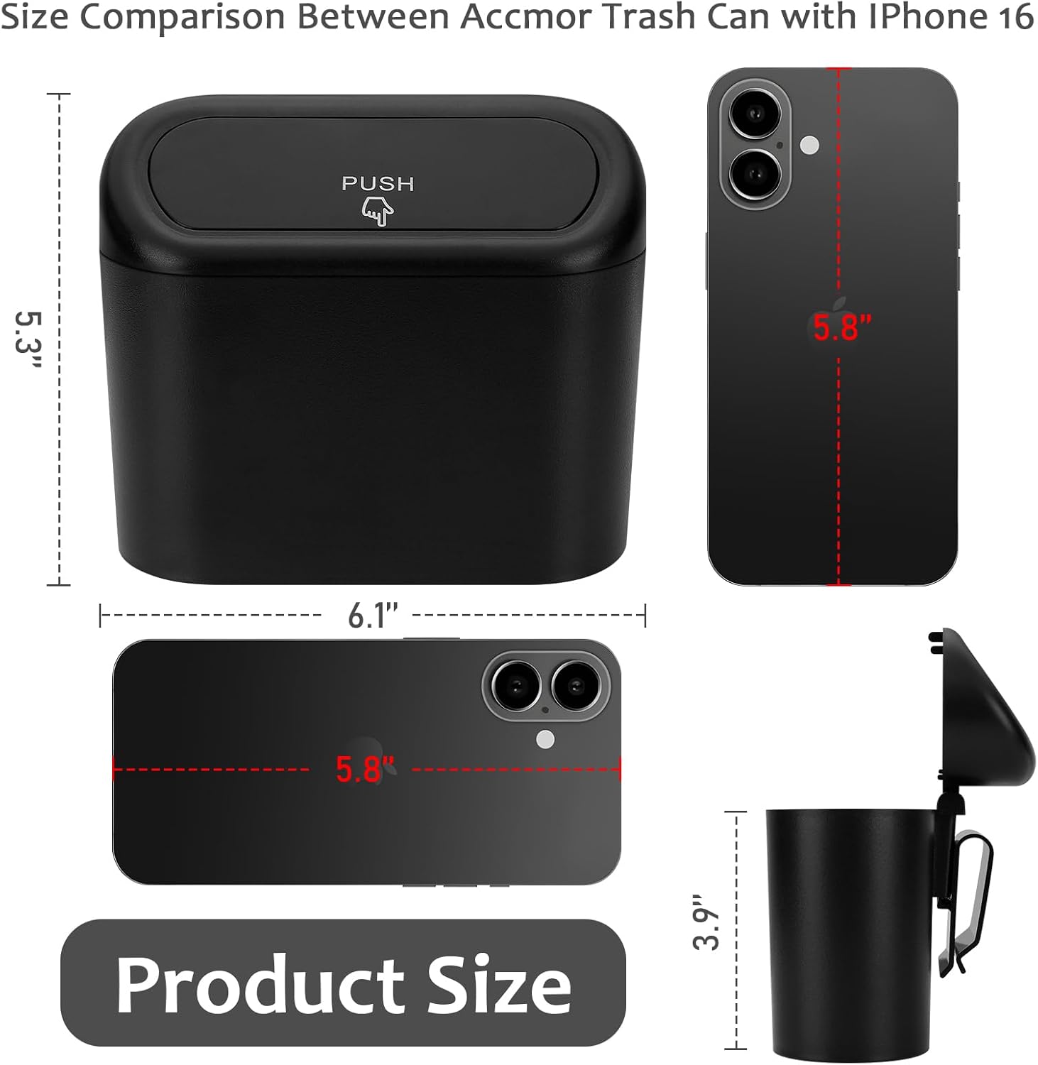 Car Trash Can with Lid, Mini — view 3