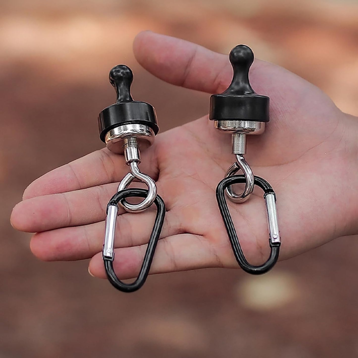 Black camping hooks with carabiner 2 pack — view 2