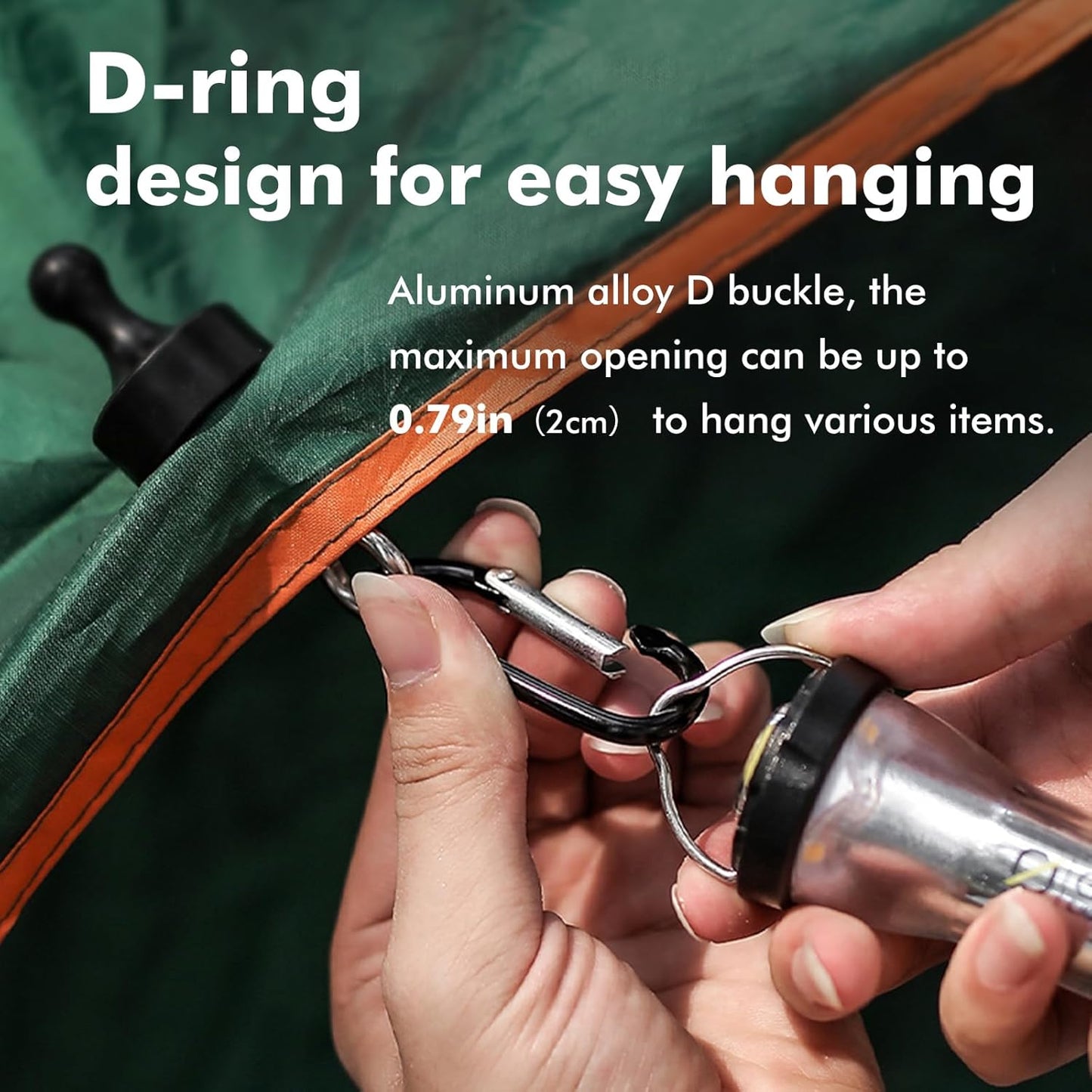 Black camping hooks with carabiner 2 pack — view 4