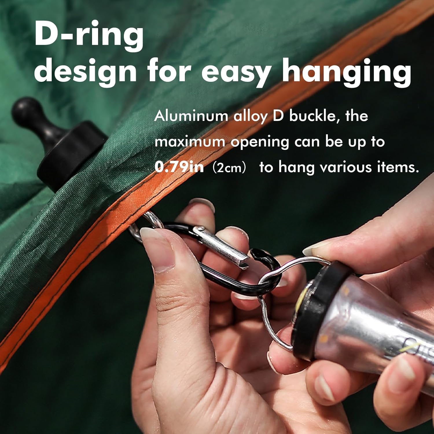 Black camping hooks with carabiner 2 pack — view 4