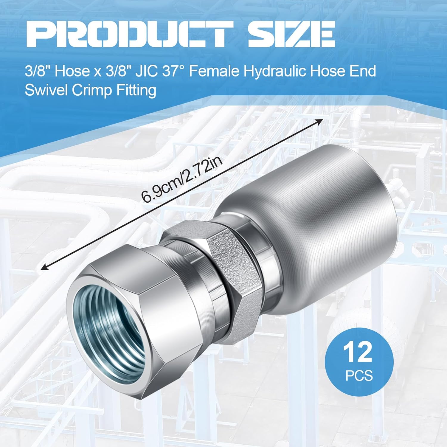 12 pcs 3/8 inch hydraulic hose fittings — view 3